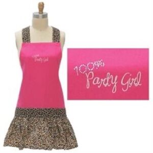 NWT F2848 women’s apron girlie frilly hot pink animal print 100% party girl